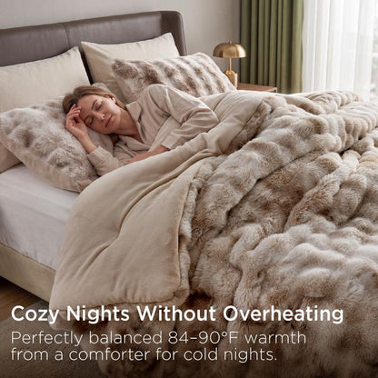 Deluxe Rabbit Fur Bubble Comforter Set