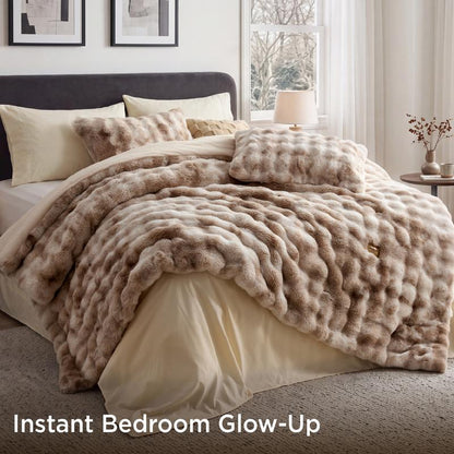Deluxe Rabbit Fur Bubble Comforter Set